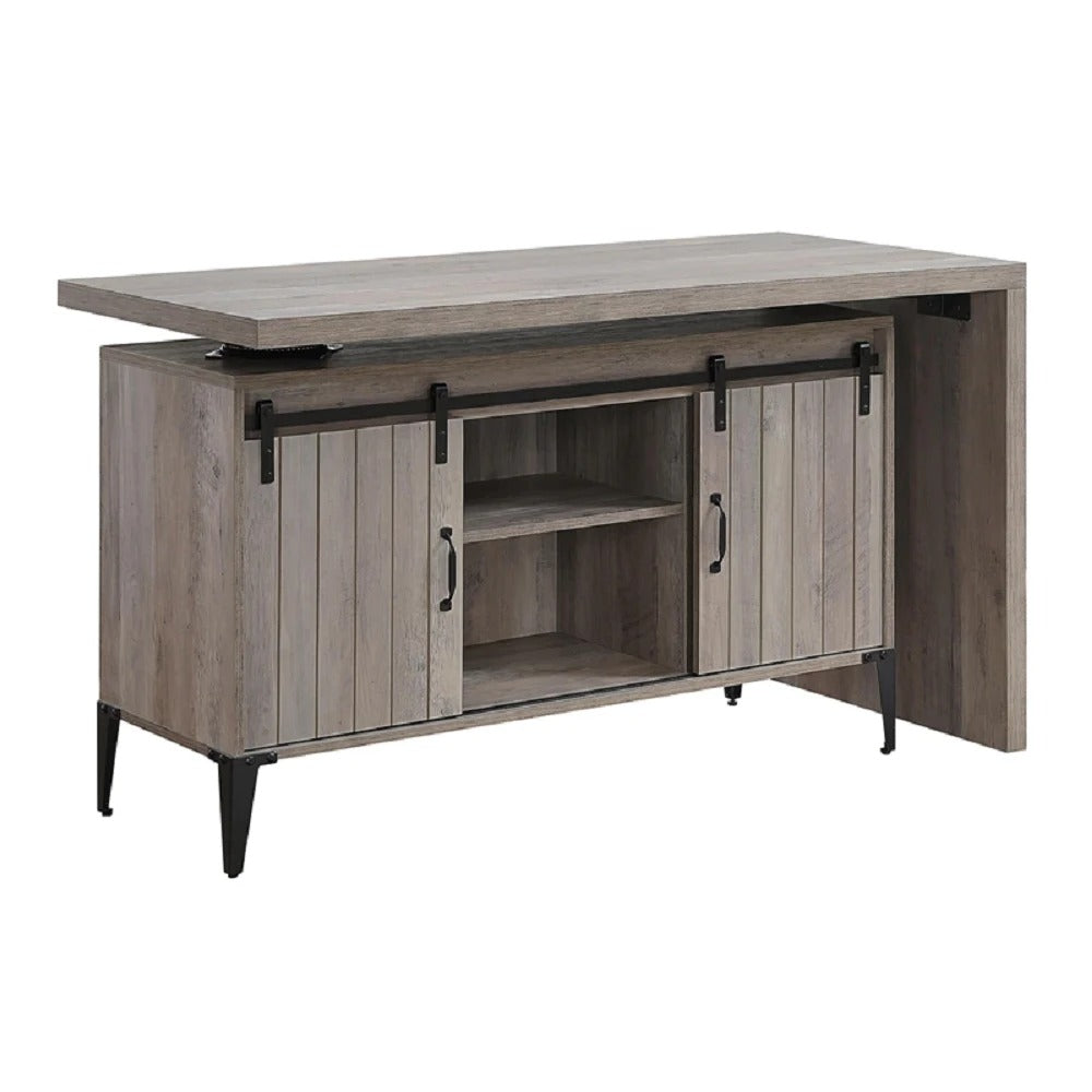 Computer Desk: Gray And Blackish Computer Desk With Sliding Barn Door