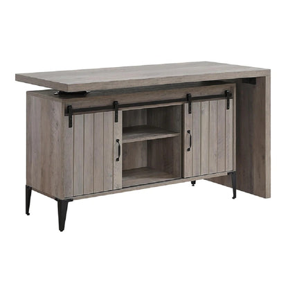 Computer Desk: Gray And Blackish Computer Desk With Sliding Barn Door