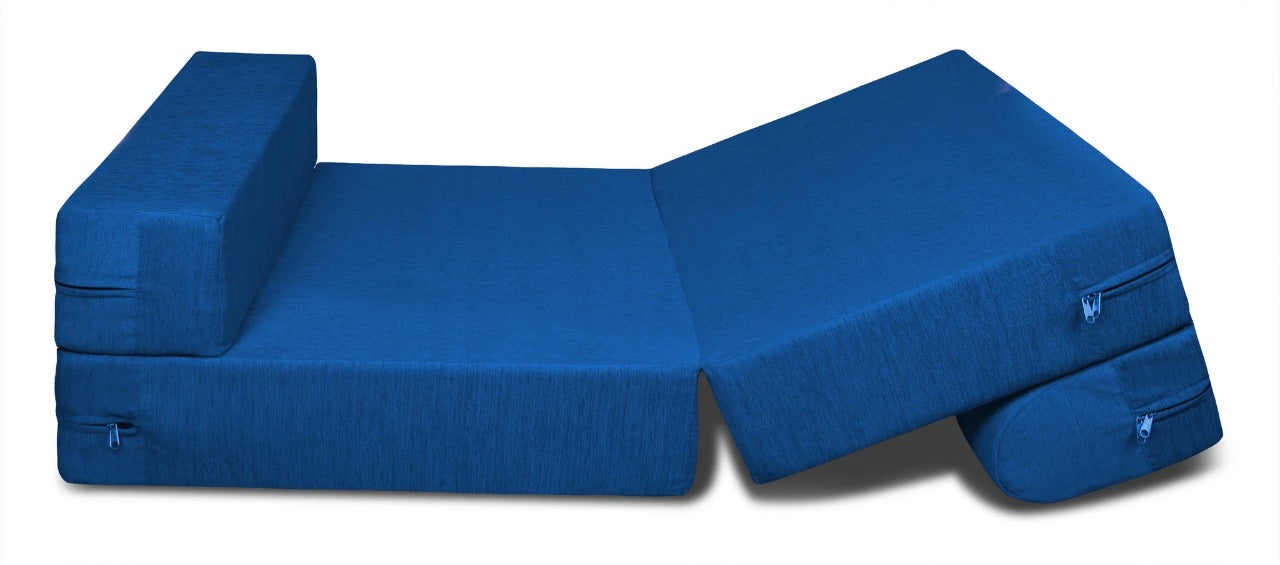 Sofa Cum Beds: 1 Seater Sofa Bed- R.Blue - 2.5ft x 6ft with Free micro fiber Designer cushions