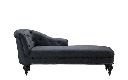 Chaise Lounge: Linen Upholstered Classic Chaise Lounge With Tufted Button
