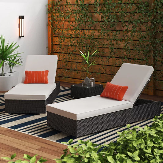 Chaise Lounge: Fomitet 74.8'' Long Reclining Single Chaise with Cushions and Table (Set of 2)