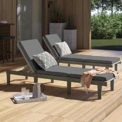 Chaise Lounge: Maeshello 78.74'' Long Reclining Acacia Chaise Lounge Set with Cushions (Set of 2)
