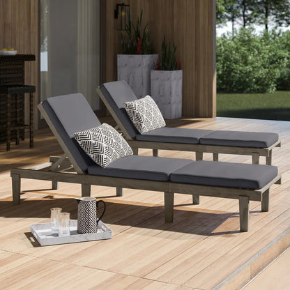 Chaise Lounge: Maeshello 78.74'' Long Reclining Acacia Chaise Lounge Set with Cushions (Set of 2)