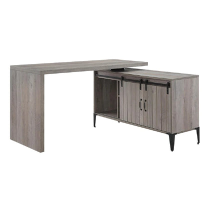 Computer Desk: Gray And Blackish Computer Desk With Sliding Barn Door