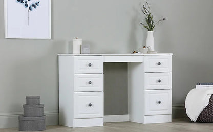 Chest Of Drawers: White Double Pedestal 6 Drawer Dressing Table