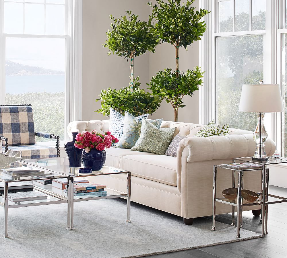 3 Seater Sofa Set:- Chesterfield Fabric Sofa Set (Cream)