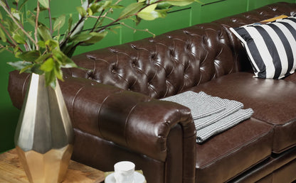 Chesterfield Sofa Set: Chestnut Leatherette 2 Seater Sofa Set