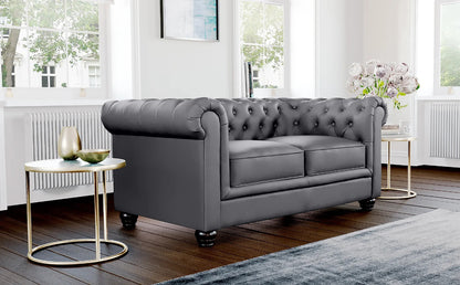 Chesterfield Sofa Set: Chestnut Leatherette 2 Seater Sofa Set