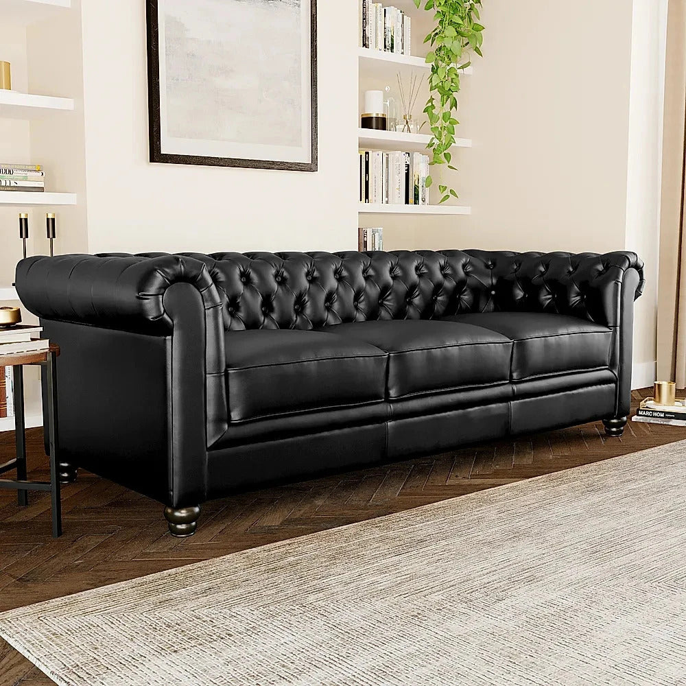 Chesterfield Sofa Set: Chestnut Leatherette 3+2 Seater Sofa Set