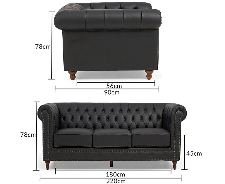 Chesterfield Sofa Set: Chestnut Leatherette 3+2 Seater Sofa Set