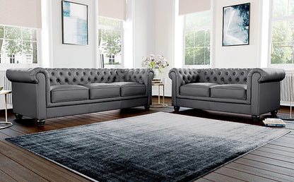 Chesterfield Sofa Set: Grey Leatherette 3+2 Seater