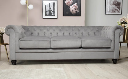 Chesterfield Sofa Set : Grey Velvet 3 Seater Chesterfield Sofa