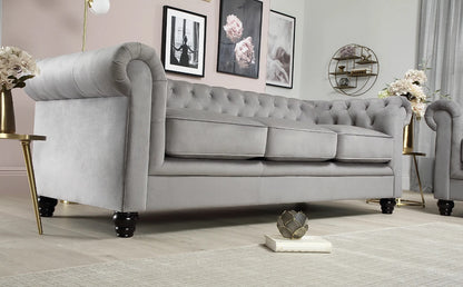 Chesterfield Sofa Set : Grey Velvet 3 Seater Chesterfield Sofa