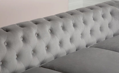 Chesterfield Sofa Set : Grey Velvet 3+2 Seater Chesterfield Sofa Set