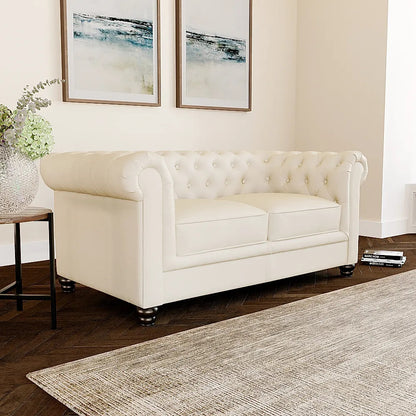 Chesterfield Sofa Set Light Grey Leatherette 3+2 Seater