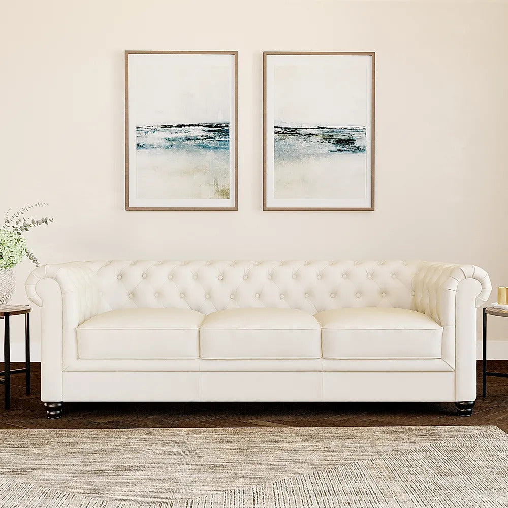 Chesterfield Sofa Set Light Grey Leatherette 3+2 Seater
