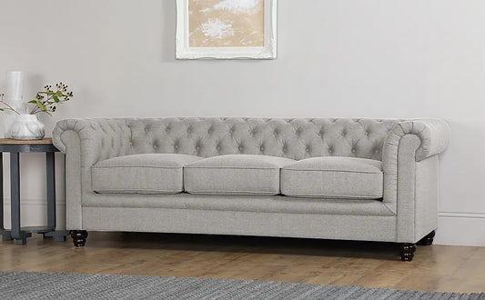 Chesterfield Sofa Set: Light Grey 3 Seater Sofa Set