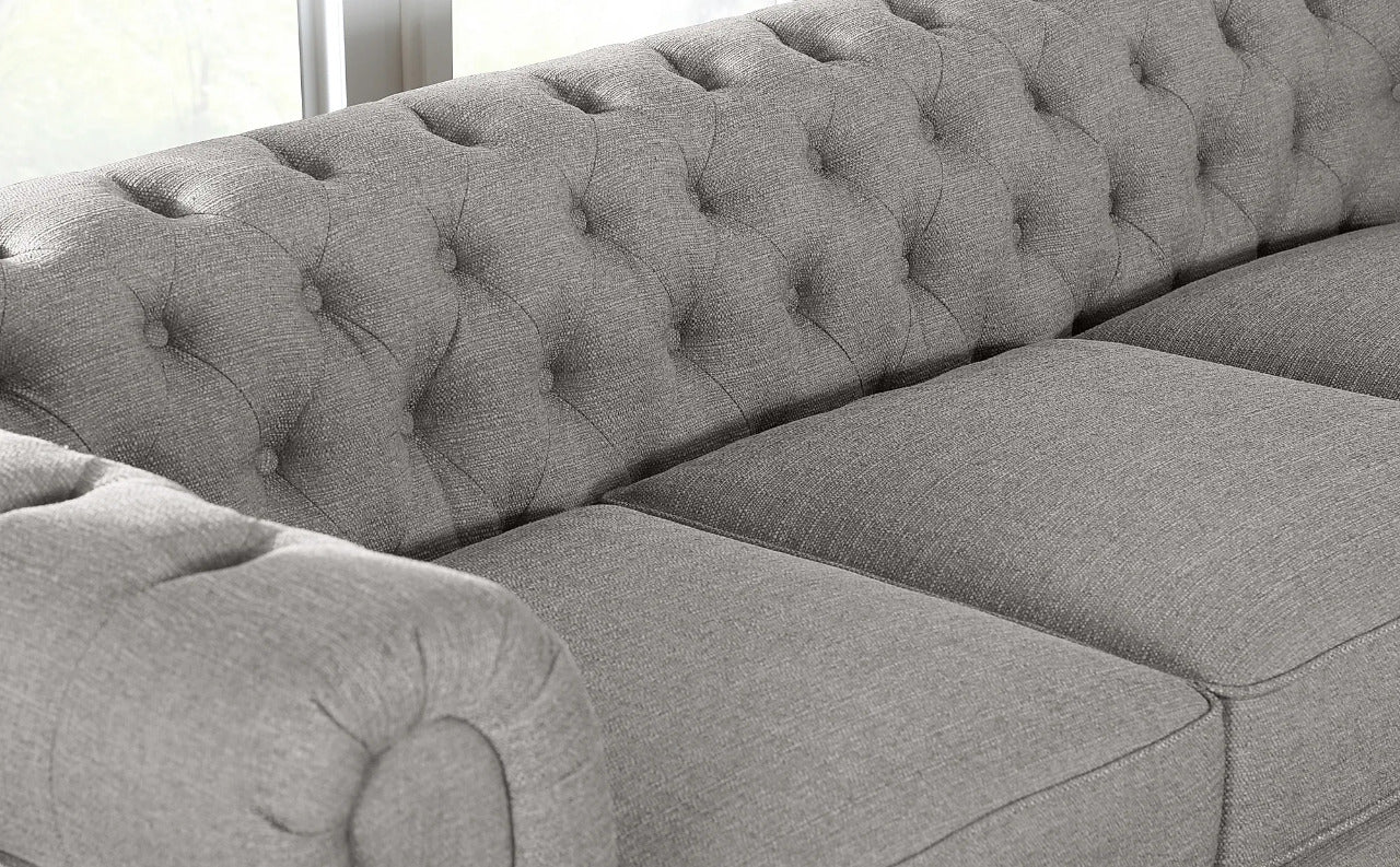 Chesterfield Sofa Set : Light Grey Fabric 3 Seater Chesterfield Sofa