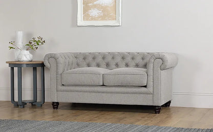 Chesterfield Sofa Set Light Grey Fabric 3+2 Seater