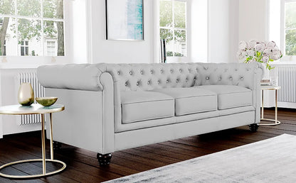 Chesterfield Sofa Set: Light Grey Leatherette 3 Seater Sofa Set