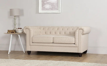 Chesterfield Sofa Set Oatmeal Leatherette 3+2 Seater