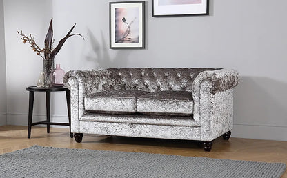 Chesterfield Sofa Set Silver Crushed Velvet 3+2 Seater