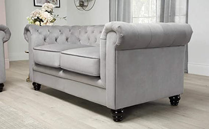 Chesterfield Sofa Set: Solid Wood Fabric 3 Seater Sofa Set