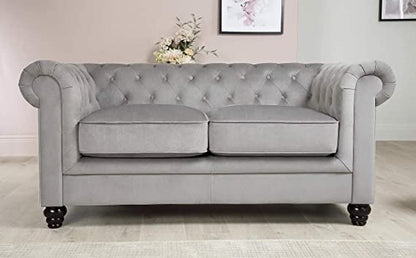Chesterfield Sofa Set: Solid Wood Fabric 3 Seater Sofa Set