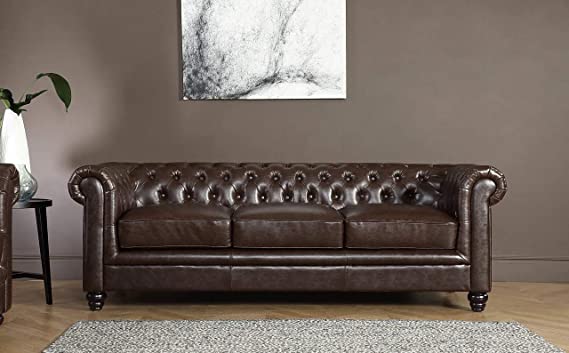 Chesterfield Sofa Set: Solid Wood Fabric 3 Seater Sofa Set