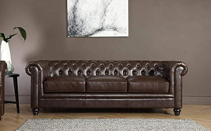 Chesterfield Sofa Set: Solid Wood Fabric 3 Seater Sofa Set