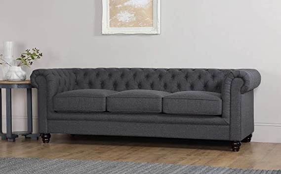 Chesterfield Sofa Set: Solid Wood Fabric 3 Seater Sofa Set