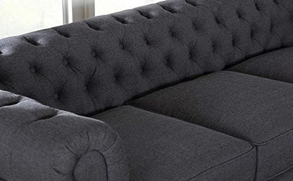 Chesterfield Sofa Set: Solid Wood Fabric 3 Seater Sofa Set