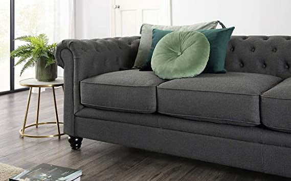 Chesterfield Sofa Set: Solid Wood Fabric 3 Seater Sofa Set