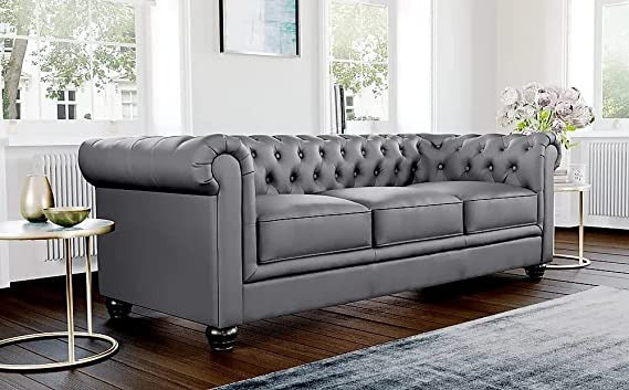 Chesterfield Sofa Set: Solid Wood Fabric 3 Seater Sofa Set