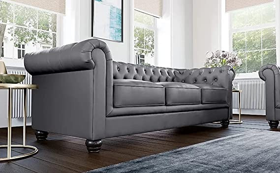 Chesterfield Sofa Set: Solid Wood Fabric 3 Seater Sofa Set