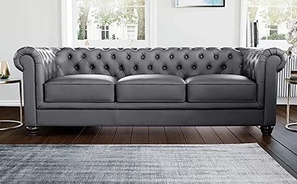 Chesterfield Sofa Set: Solid Wood Fabric 3 Seater Sofa Set