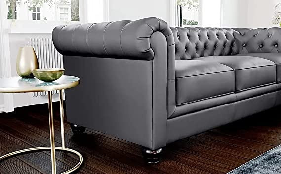 Chesterfield Sofa Set: Solid Wood Fabric 3 Seater Sofa Set
