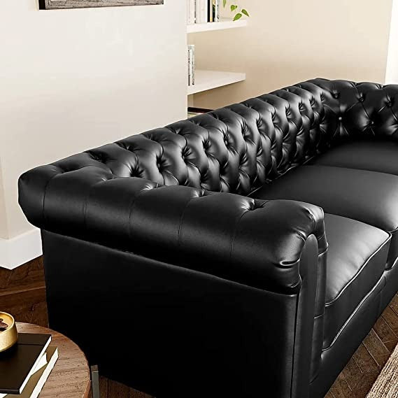 Chesterfield Sofa Set: Solid Wood Fabric 3 Seater Sofa Set