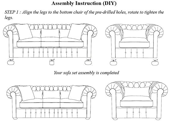 Chesterfield Sofa Set: Solid Wood Fabric 3 Seater Sofa Set