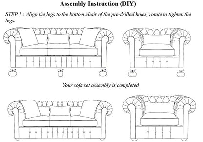 Chesterfield Sofa Set: Solid Wood Fabric 3 Seater Sofa Set