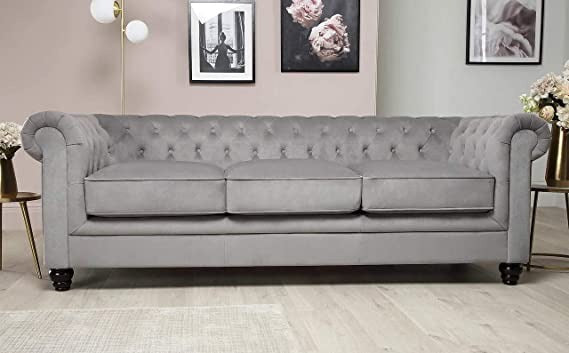 Chesterfield Sofa Set: Solid Wood Fabric 3 Seater Sofa Set