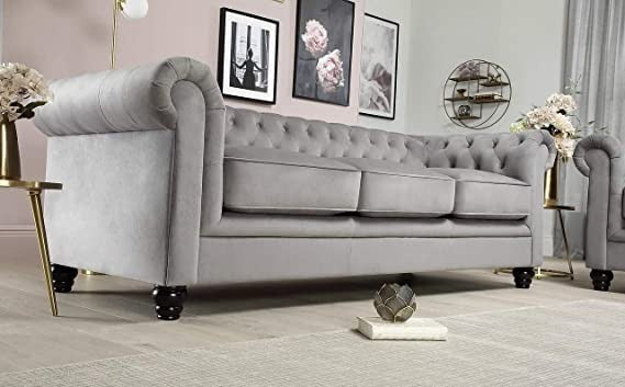 Chesterfield Sofa Set: Solid Wood Fabric 3 Seater Sofa Set