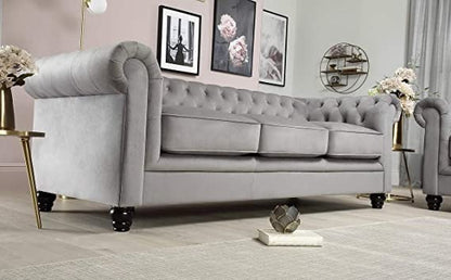 Chesterfield Sofa Set: Solid Wood Fabric 3 Seater Sofa Set