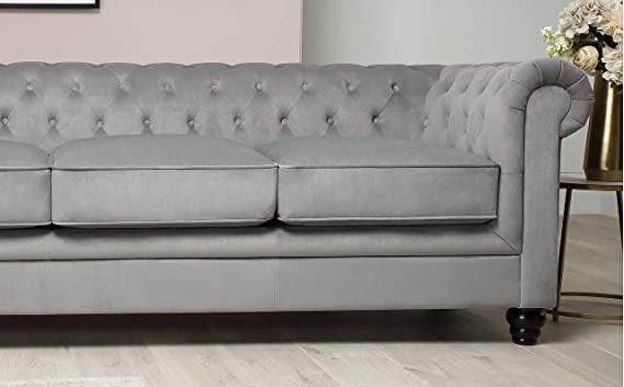 Chesterfield Sofa Set: Solid Wood Fabric 3 Seater Sofa Set