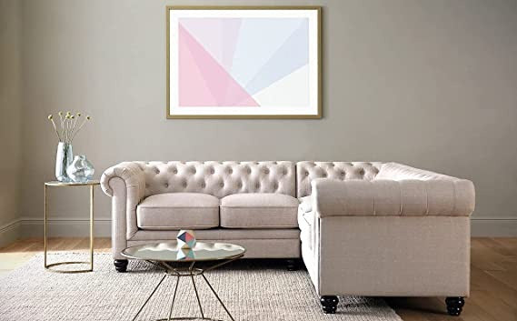 Chesterfield Sofa Set: Solid Wood Fabric 3 Seater Sofa Set