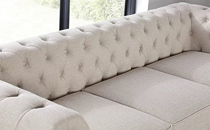 Chesterfield Sofa Set: Solid Wood Fabric 3 Seater Sofa Set