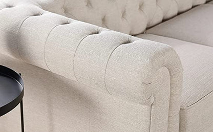 Chesterfield Sofa Set: Solid Wood Fabric 3 Seater Sofa Set