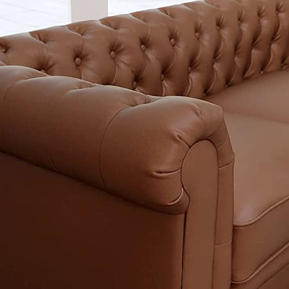 Chesterfield Sofa Set: Solid Wood Fabric 3 Seater Sofa Set