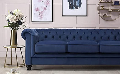 Chesterfield Sofa Set: Solid Wood Fabric 3 Seater Sofa Set
