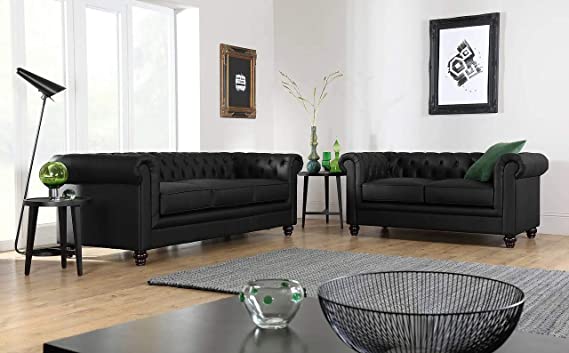 Chesterfield Sofa Set: Solid Wood Fabric 3 Seater Sofa Set